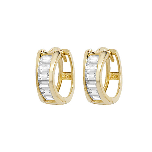 9ct Gold Baguette CZ Hinged Hoops